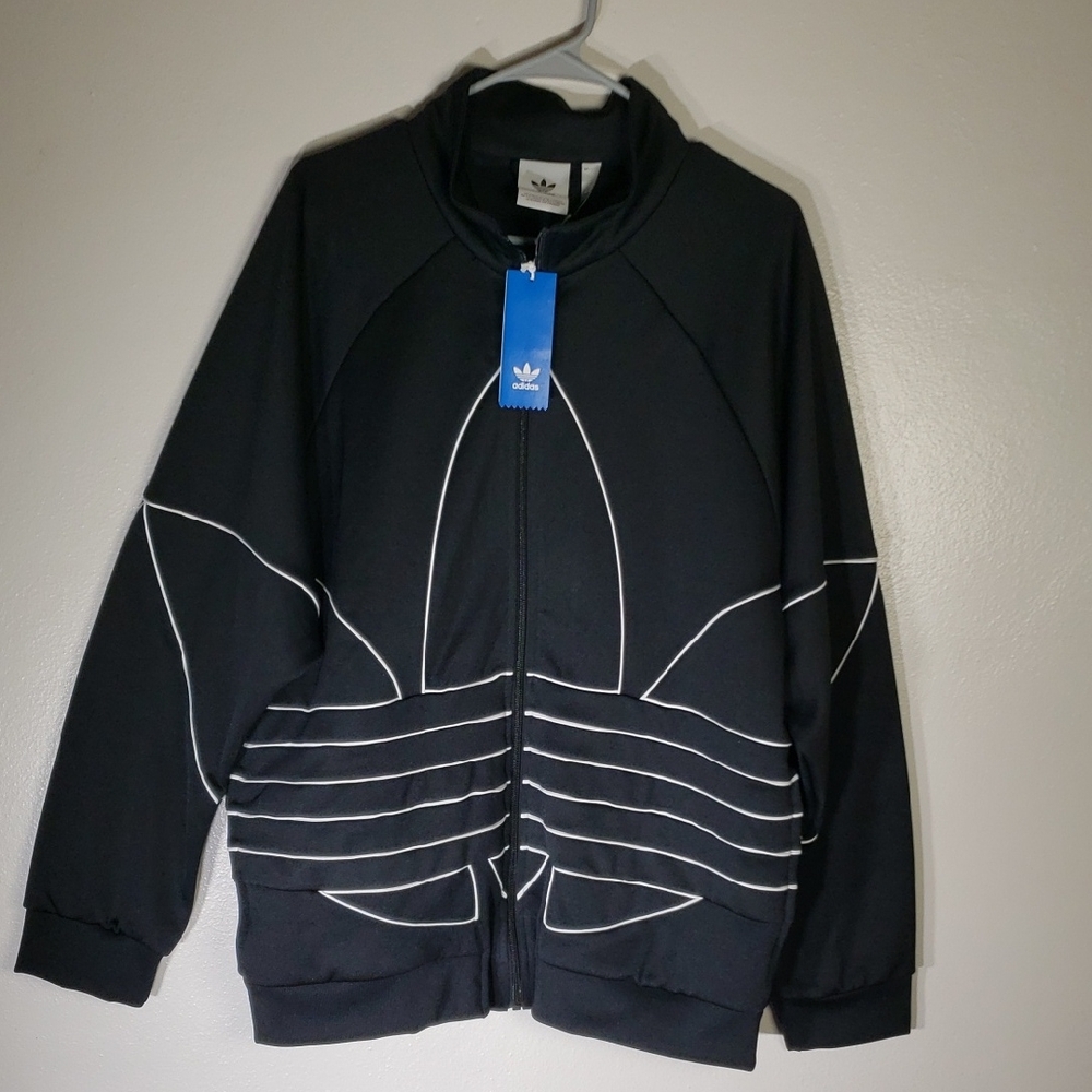 NWT Men's Size L Trefoil Adidas Jacket with White Outline Design